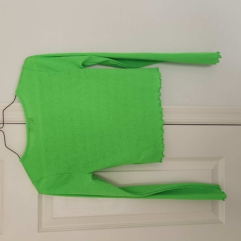 Topshop Lime Green Chiffon Long Sleeved Stretchy Soft Top. Sz 6 - Picture 6 of 6